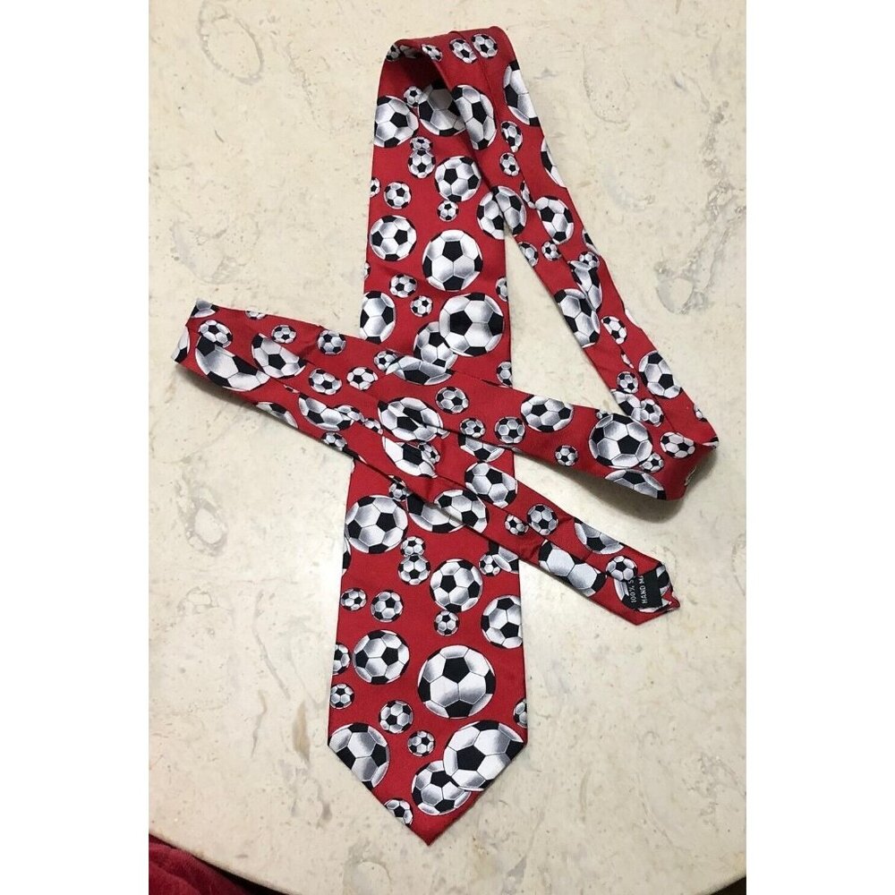 Christian Pelini Necktie Silk Mens Tie Soccer Ball Red Color Pop Sports Tie